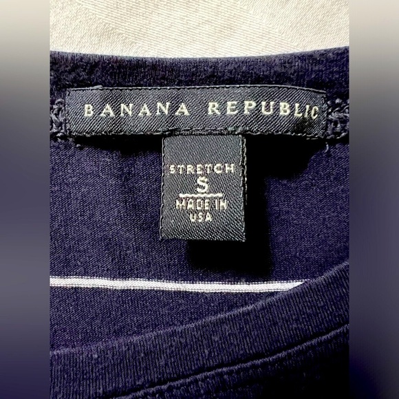 BANANA REPUBLIC Navy & White Striped Side Ruched Tie Sleeveless Top - Picture 4 of 4